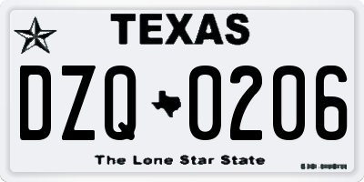 TX license plate DZQ0206