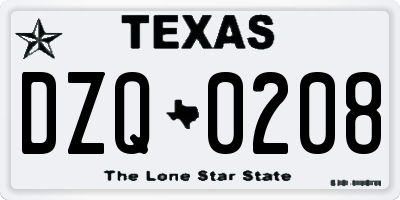 TX license plate DZQ0208