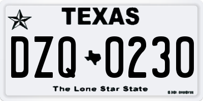 TX license plate DZQ0230