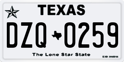 TX license plate DZQ0259