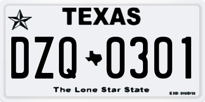 TX license plate DZQ0301