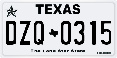 TX license plate DZQ0315