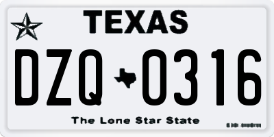 TX license plate DZQ0316