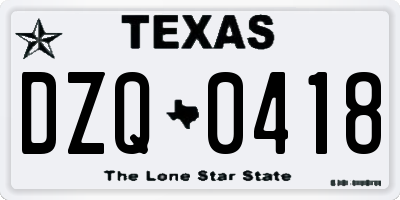 TX license plate DZQ0418