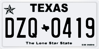 TX license plate DZQ0419