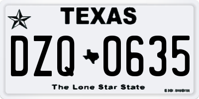 TX license plate DZQ0635