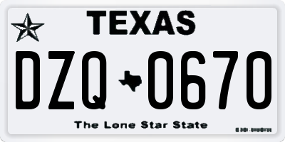 TX license plate DZQ0670