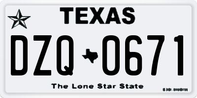 TX license plate DZQ0671