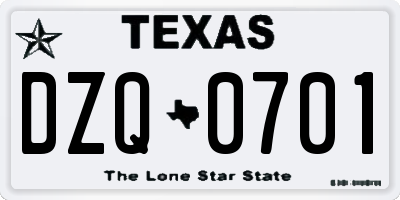 TX license plate DZQ0701