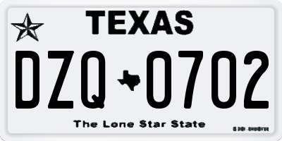 TX license plate DZQ0702
