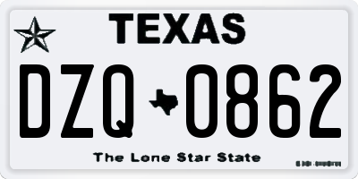 TX license plate DZQ0862