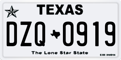 TX license plate DZQ0919