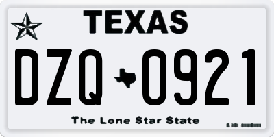 TX license plate DZQ0921