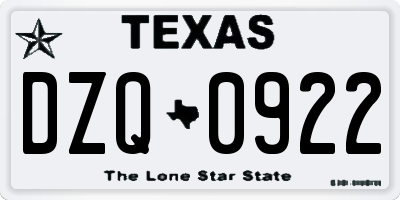 TX license plate DZQ0922