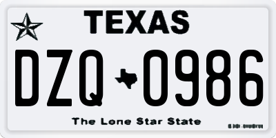 TX license plate DZQ0986