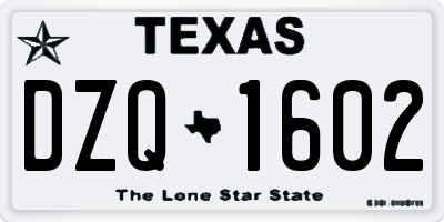TX license plate DZQ1602