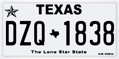 TX license plate DZQ1838