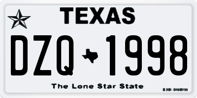 TX license plate DZQ1998