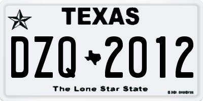 TX license plate DZQ2012