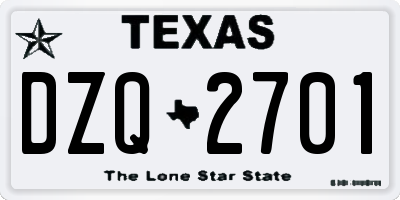 TX license plate DZQ2701