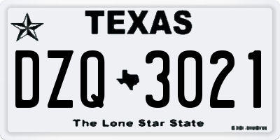 TX license plate DZQ3021