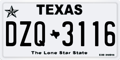 TX license plate DZQ3116