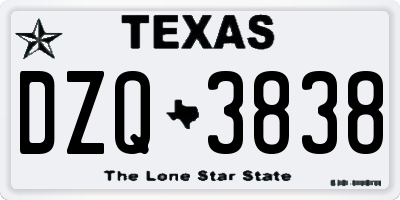 TX license plate DZQ3838