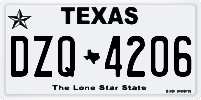 TX license plate DZQ4206