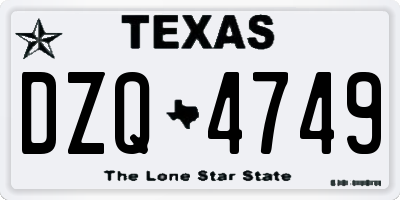 TX license plate DZQ4749