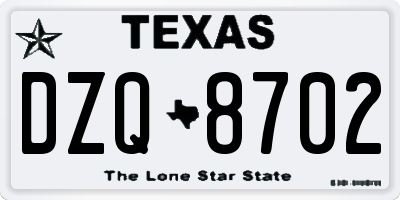 TX license plate DZQ8702