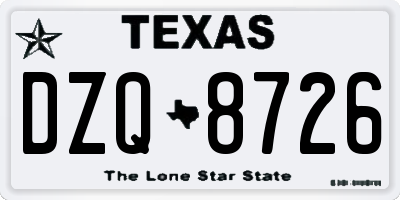 TX license plate DZQ8726