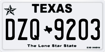 TX license plate DZQ9203