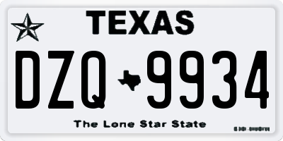 TX license plate DZQ9934