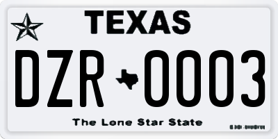 TX license plate DZR0003