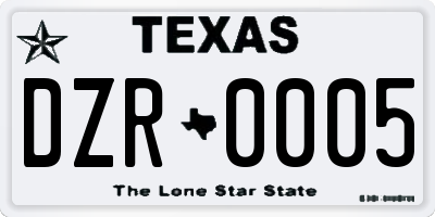 TX license plate DZR0005