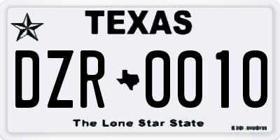 TX license plate DZR0010