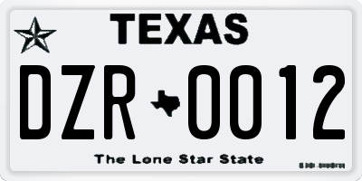 TX license plate DZR0012