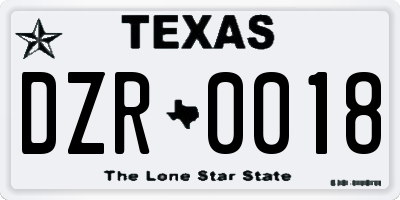 TX license plate DZR0018