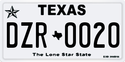 TX license plate DZR0020