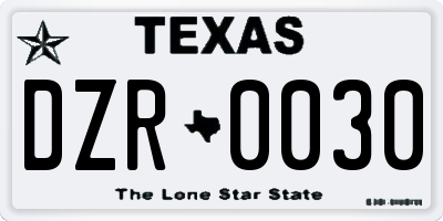 TX license plate DZR0030