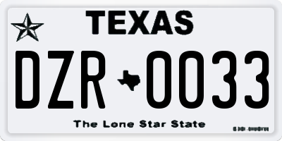 TX license plate DZR0033