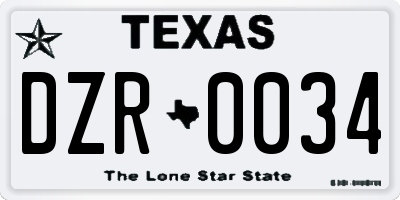 TX license plate DZR0034