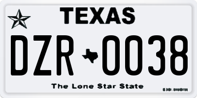TX license plate DZR0038