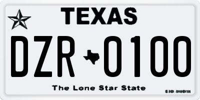 TX license plate DZR0100