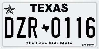 TX license plate DZR0116