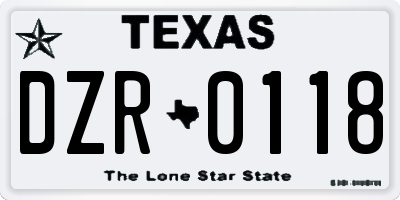 TX license plate DZR0118