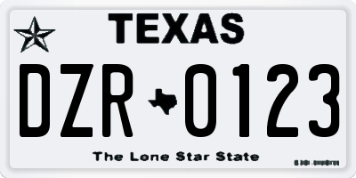 TX license plate DZR0123