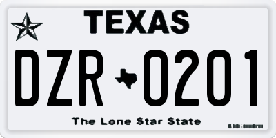 TX license plate DZR0201