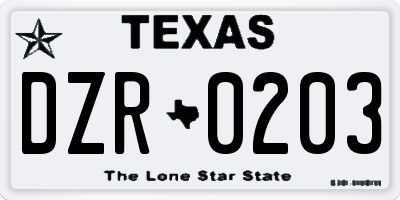 TX license plate DZR0203