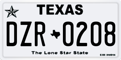 TX license plate DZR0208